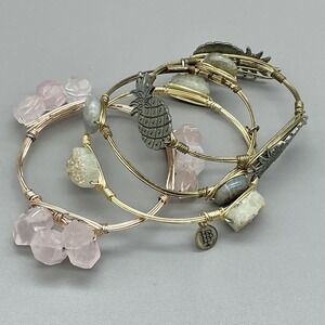 Bourbon‎ And Boweties Bracelet Set Gemstone Wire Bangle Pineapple Boho Womens